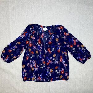 Liz Claiborne | Navy Floral Boho Blouse | Large